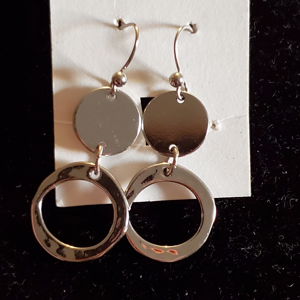 Silvertone Circles Dangle Earrings - image 2